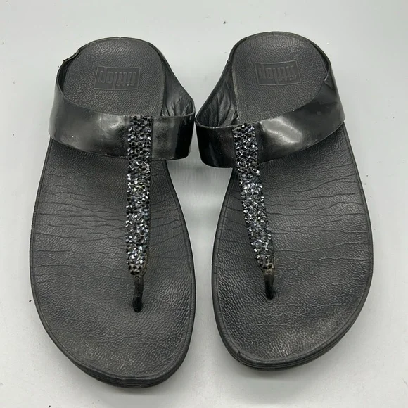 Womens Fit Flop Finos Glitzy Flip Flop Wedge Sandal Black 8 - Picture 3 of 7